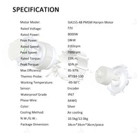 SiAECOSYS SIA155-48 18kW Peak 72V100kph PMSM Hairpin Motor Kits with SIA72400 Controller for High Quality Assurance