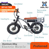 Dual Drive 2000w Mountain Ebike  SMLRO E5 Plus Electric Fat Tire Bike and 48V 18AH Removable Lithium Batter 4.0 Fat Tyre Electric Bike Mountain Sports E-bike