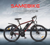 SAMEBIKE SY26 Electric Bike 26 inch EBike 350W Motor 36V 10Ah Battery 35km/h Speed Front and Rear Disc Brake Electric Bicycle