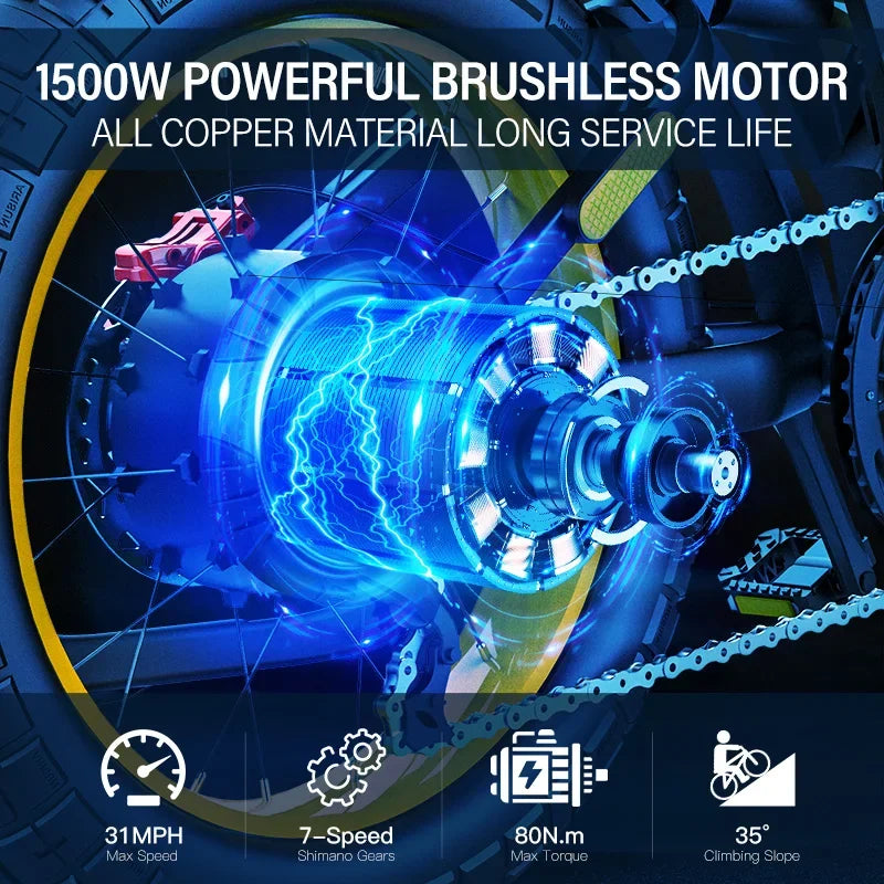 Coswheel  Motorcycles Electric bike Mountain bikes 1500W Electric motorcycle for aduto 20 Inch Fat tire e bike 48V  Road Ebike dirt bike