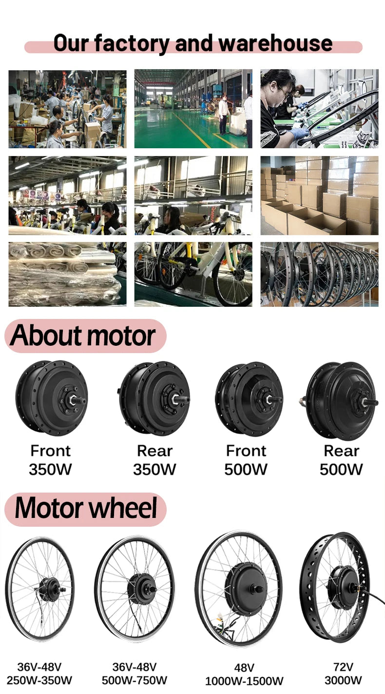 Fat Tire Electric Bike Kit 36V/48V 500W - Snow & Sand E-Bike Hub Motor Kit (20", 24", 26" × 4.0")