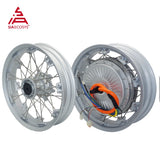 QSMOTOR 273 8000W V3 72V 120kph Spoke Hub Motor with 17x4.5inch Moped Wheel Rim with 17x3.0inch Front Wheel and Swingarm