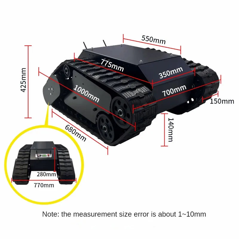 100Kg Large Load RC Tank TS5.0 Metal Chassis Rubber Tracks Overweight 90KG Obstacle Surmounting Tank For ROS STM32 Develop Robot