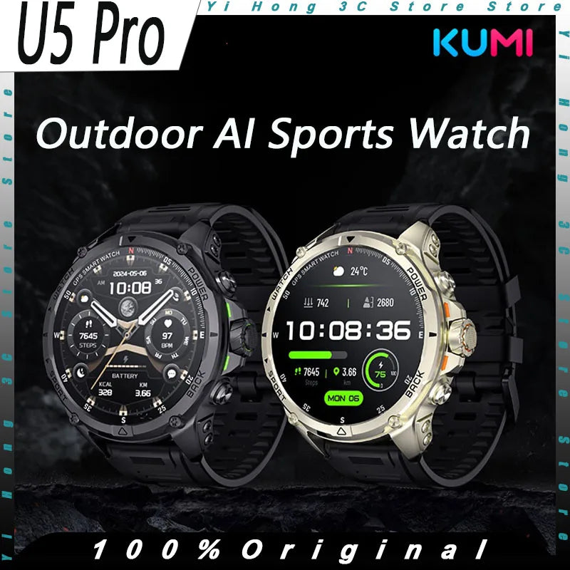 KUMI U5 Pro Smart Watch Outdoor Waterproof AI Navigation Watch Heart Rate Sleep Blood Oxygen Monitor Custom Sports Smart Watch