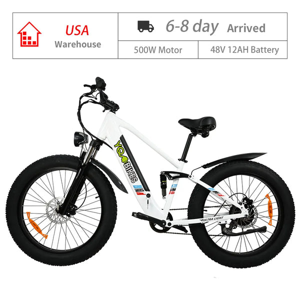 USA Warehouse 26inch Fat Tire Electric Mountain Bike 500W Motor 12Ah Battery SHIMANO 8 Speed Cheap ebike electric bicycle