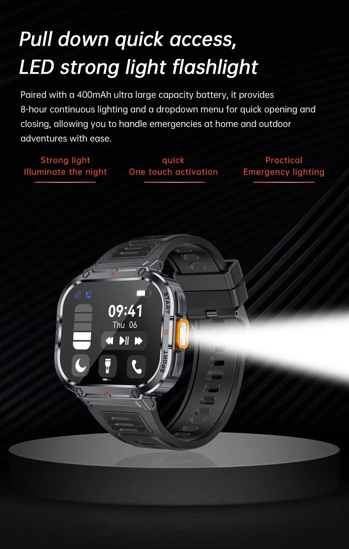 Gaines NX23 Smart Watch 2inch Ultra Large Screen LED Light Flashlight BT Calling AI Voice 400mAh Men Fitness Sports Tracker Smart