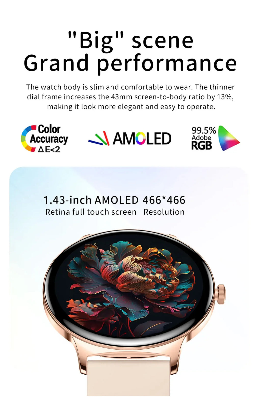 Gaines V89 Women Smart Watch 1.43inch Amoled Large Screen Bluetooth Calling Health Monitoring DA09 Fashion Ladies Smartwatch