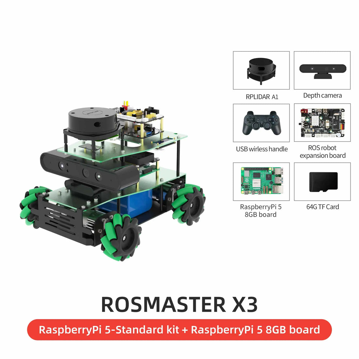 ROSMASTER X3 ROS2 Robot Mecanum Wheel Aluminum Alloy Frame Autopilot Lidar Mapping for Jetson NANO Orin NX Orin NANO RaspberryPi