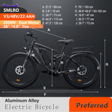 2000W Dual Motor Mountain Electric Bike: SMLRO V3 PLUS Fat Tire 26*4.0 Inch 7 Speed MTB Road Snow Mountain E-Bike