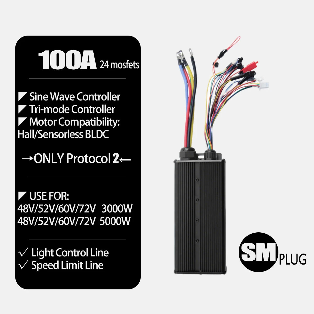 100A Sine Wave Brushless Motor Controller & LCD Color Display Kit (48V–72V 3000W–5000W) with Self-Learning Function