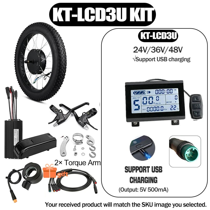 48V 1000W-1500W Fat Tire Electric Bike Conversion Kit - Waterproof Rear Hub Motor (20", 26" × 4.0")