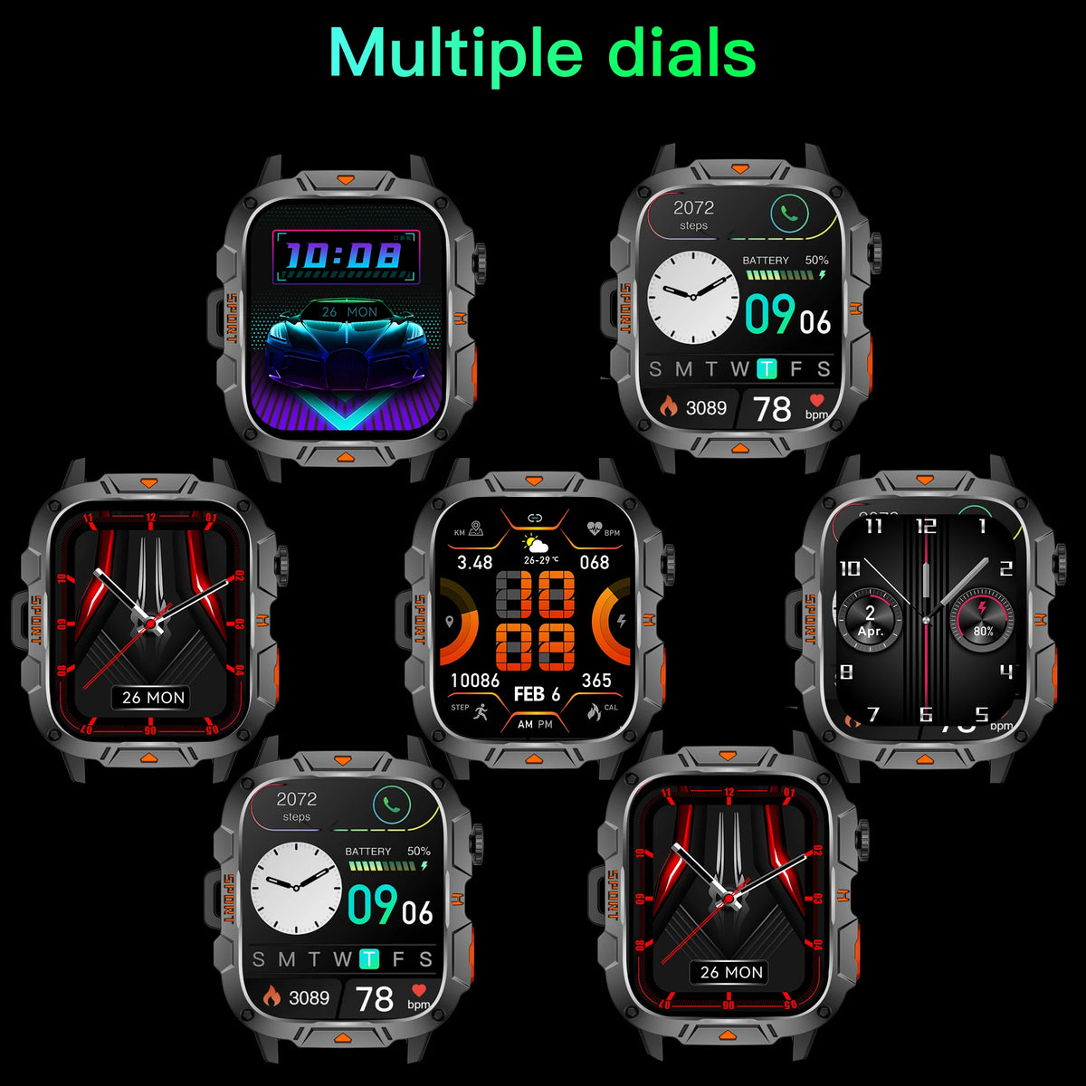 Outdoor Military IP68 Waterproof LED flashlight Smartwatch Men's 420mAh battery Sports Fitness Watch Bluetooth Talk Smartwatch
