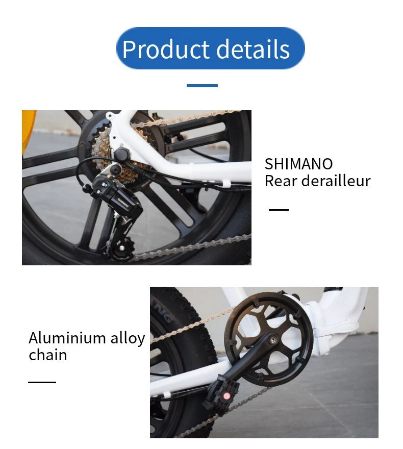 EWIG Electric Folding Snow Bike Fat Tire 7 Speed 20 Inch Disc Brake SHIMANO 500W 48V Bicicleta Electrica Bicycle Folding Ebike