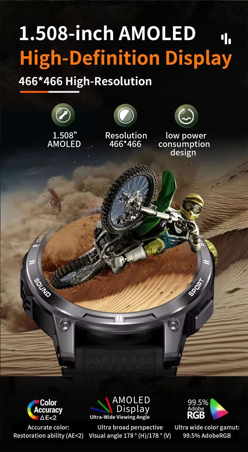 Gaines NX18 Pro Smart Watch Amoled Screen Men Outdoor GPS Sports Tracke Compass Bluetooth Call 400mAh Long Standby Smartwatch