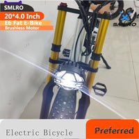 20 Inch 7 Speed Mountain Electric Bike  SMLRO E6 Fat Snow Bike with 48V 500W Rear Hub Motor and Disc Brake System  Road bikes Fat Snow Bike