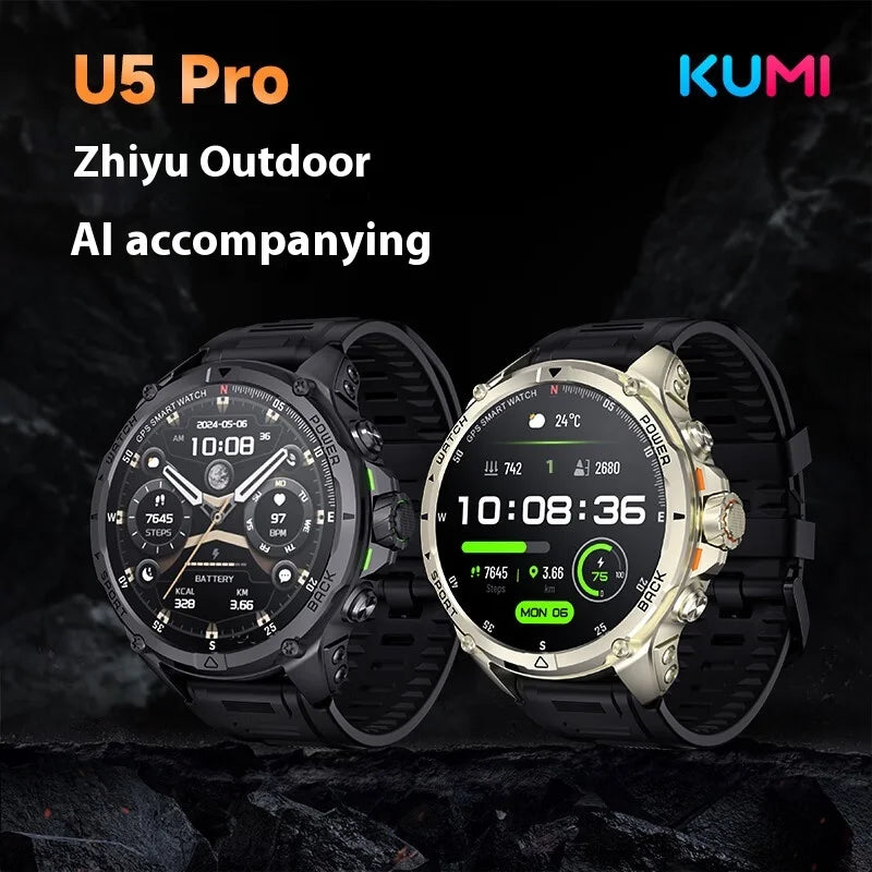 KUMI U5 Pro Smart Watch Outdoor Waterproof AI Navigation Watch Heart Rate Sleep Blood Oxygen Monitor Custom Sports Smart Watch