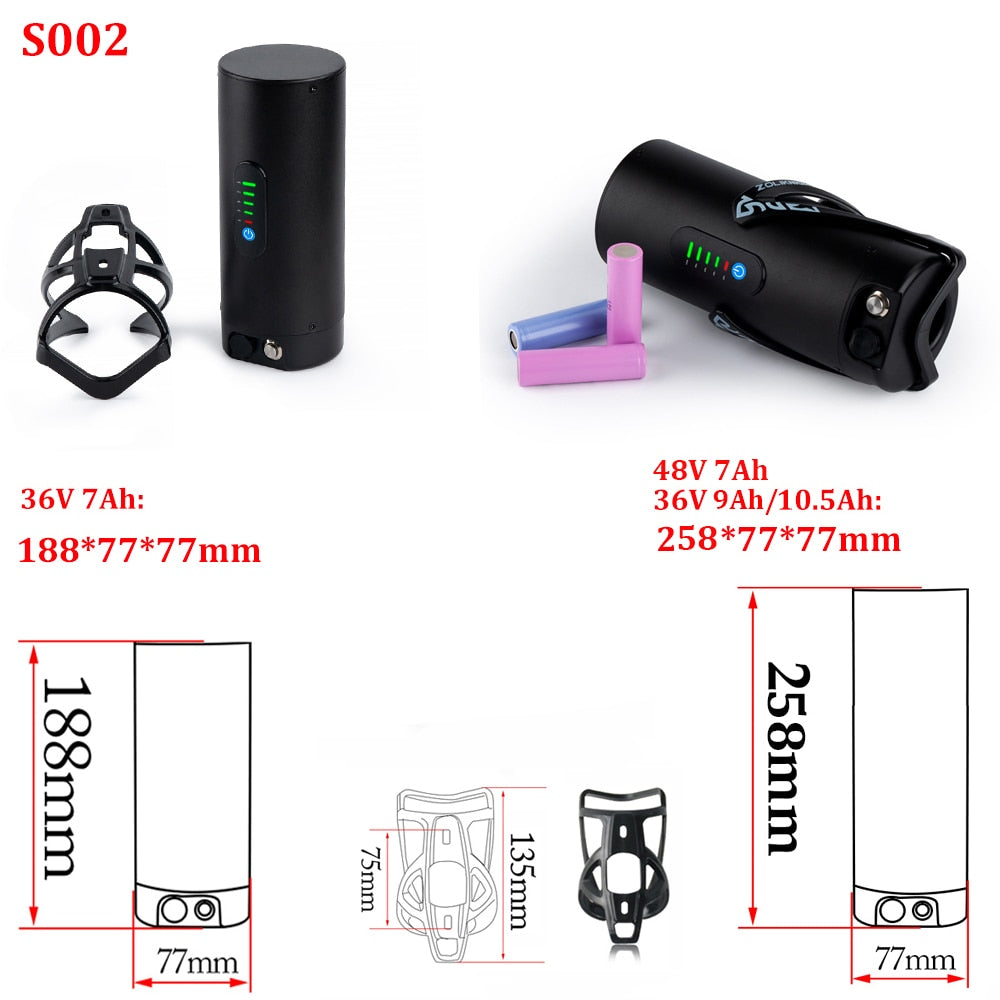 Sanyo 3500mAh Bottle EBike Battery  36V/48V Electric Bicycle Battery Pack for Bafang Motor Kits - 7Ah/9Ah/10.5Ah Capacity with Built-in BMS