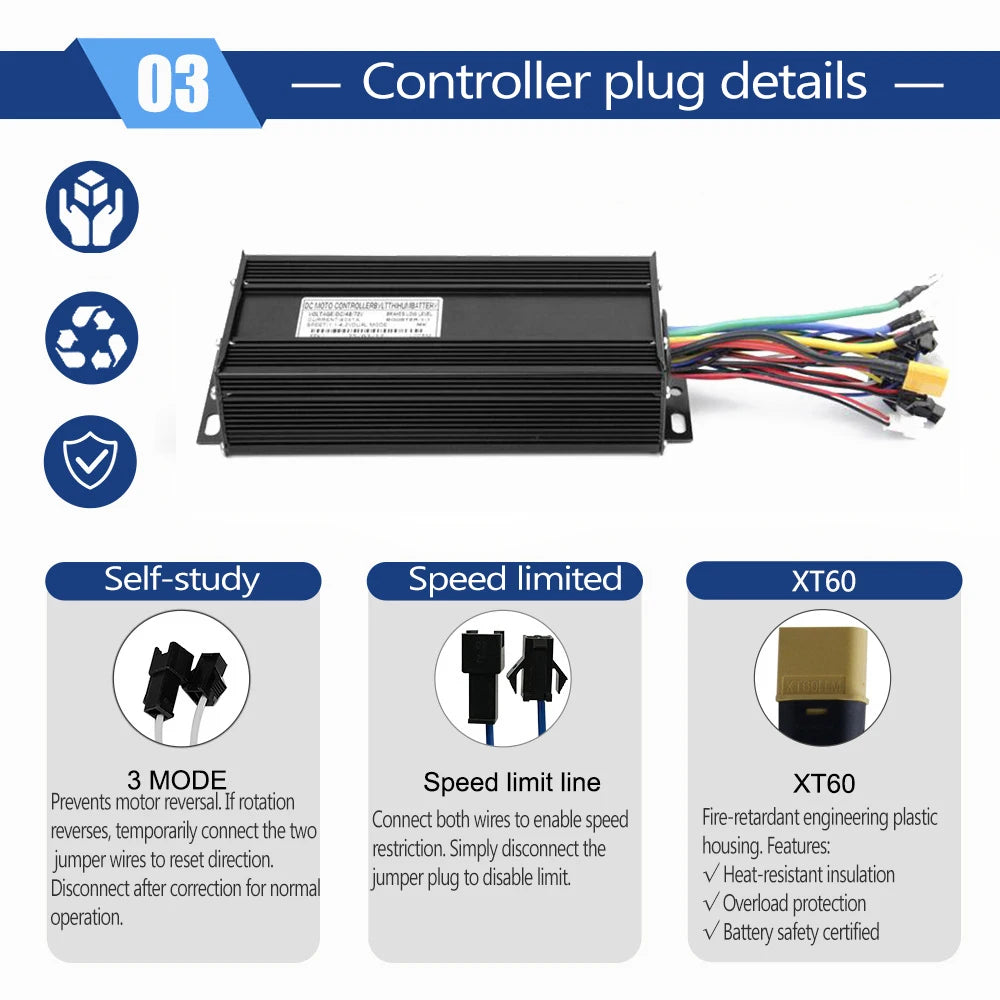 48V/52V 2000W Electric Bike Conversion Kit - Brushless Gearless Hub Motor (Front / Rear) with MTX39 Rim & 40A Controller