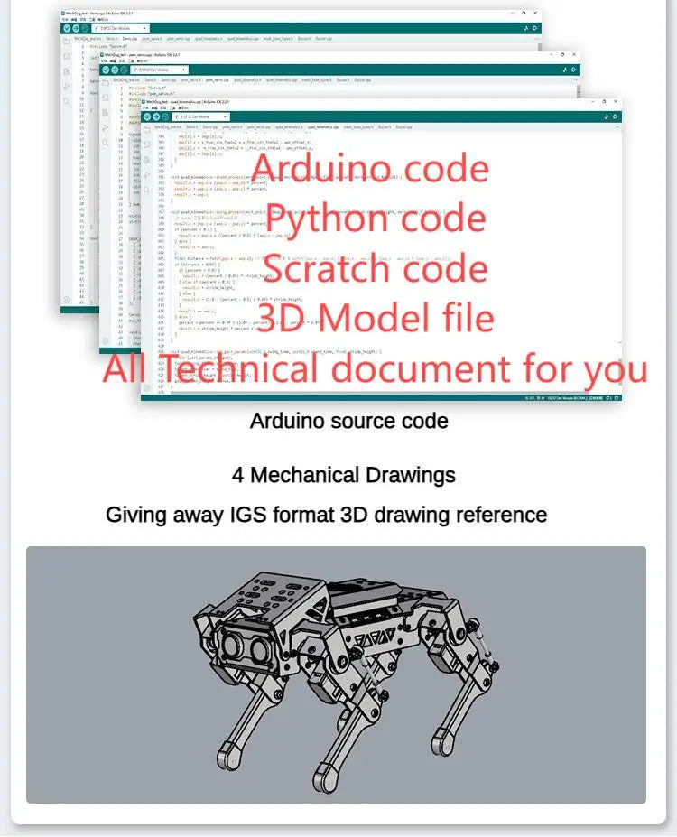 ESP32 Quadruped AI Robot Dog Mechdog Visual Bionic Robotics Kit For Arduino for Python for Graphical Programmiable Robotic Dog