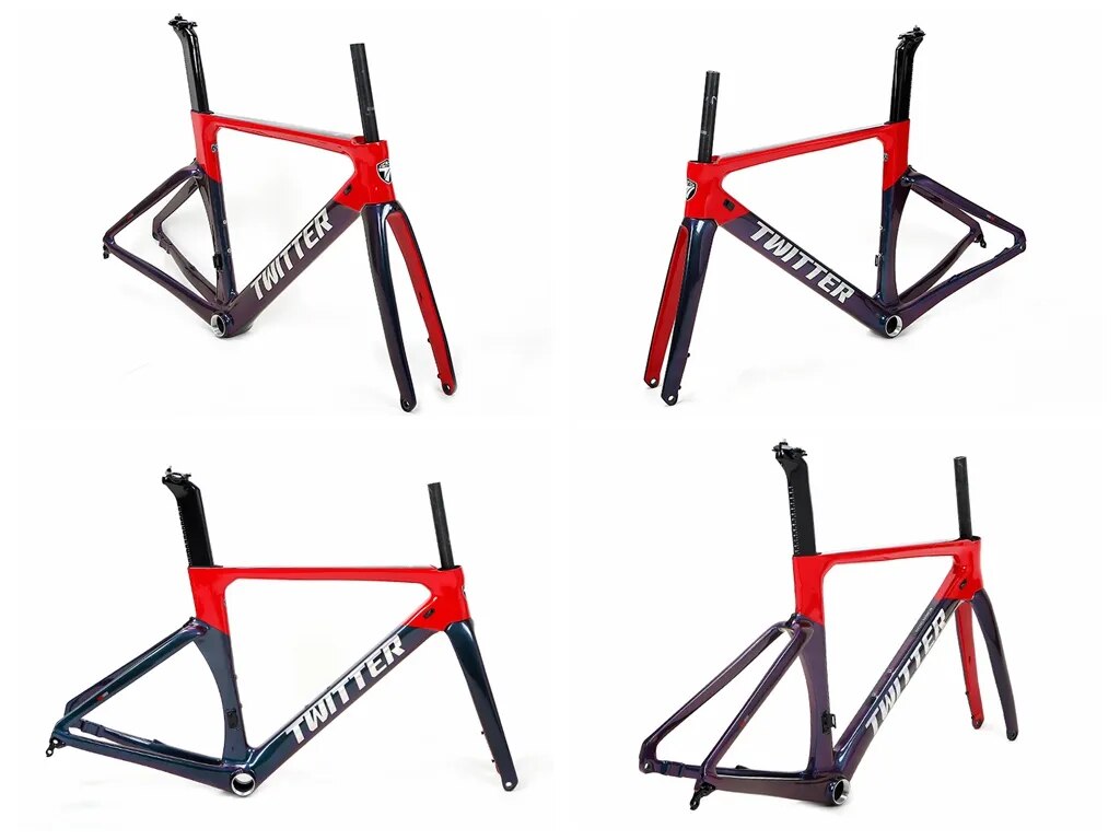 TWITTER Holographic color New AURORA road bike frame 700*25c thru alxe 12*142mm disc brake aero carbon racing road bike frameset