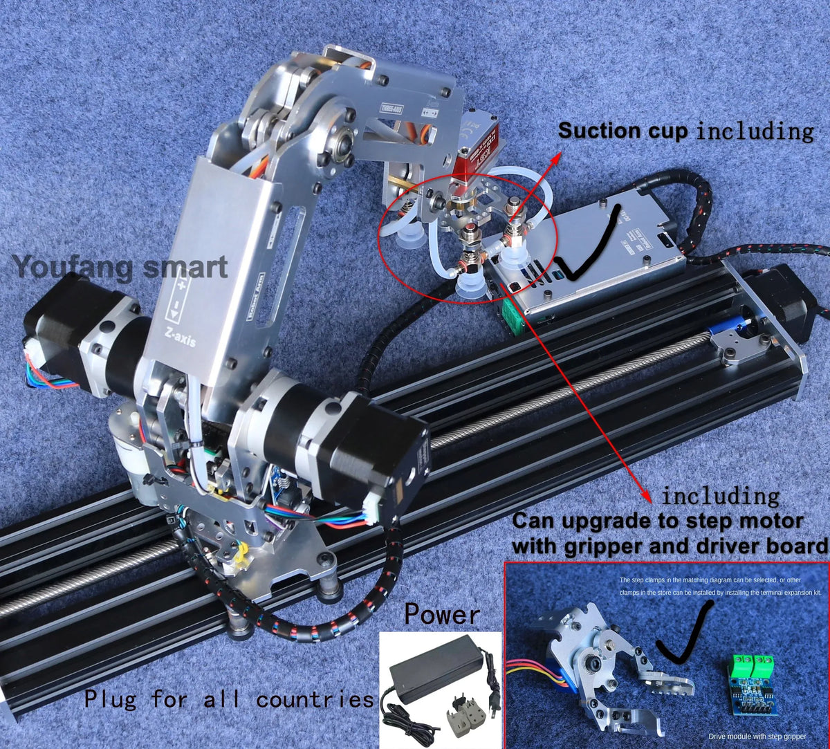 Multi Axis Robotic Arm Industrial Stepping Metal Manipulator For Arduino 2560 Robot DIY Kit with Suction Cup/Stepper Motor Claw