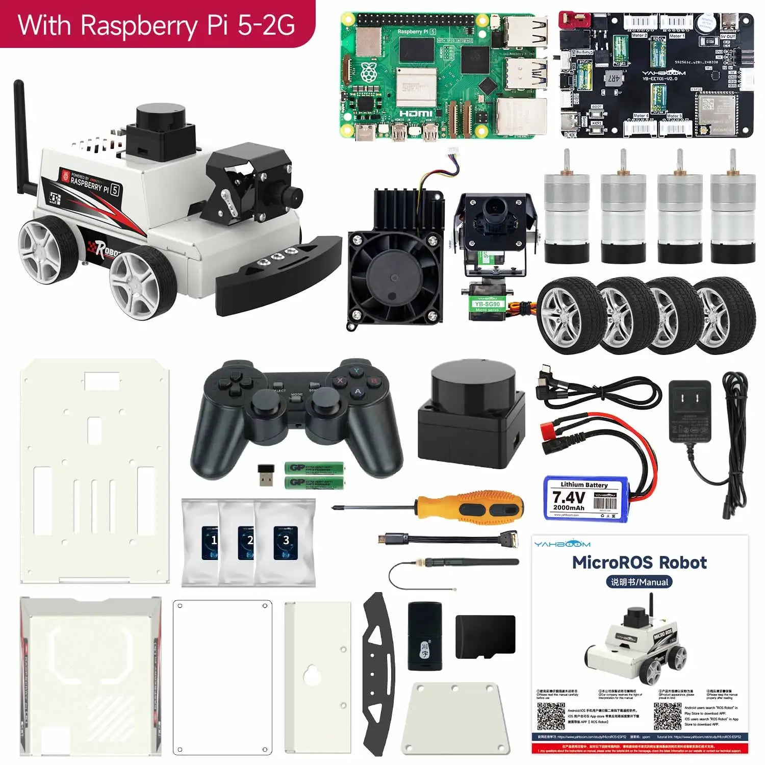 Raspberry Pi 5 Car ROS2 Educational Robot Kit with MS200 TOF Lidar Sup ...