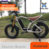 20 Inch 7 Speed Mountain Electric Bike  SMLRO E6 Fat Snow Bike with 48V 500W Rear Hub Motor and Disc Brake System  Road bikes Fat Snow Bike