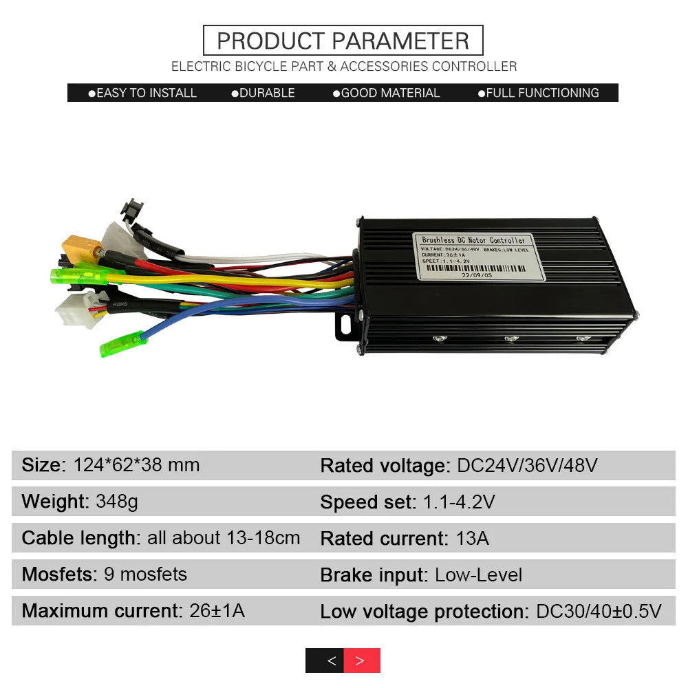 Kunray 26A Three-Mode Sine Wave Brushless Controller & LCD Display Kit (24V/36V/48V 500W–750W) with Self-Learning