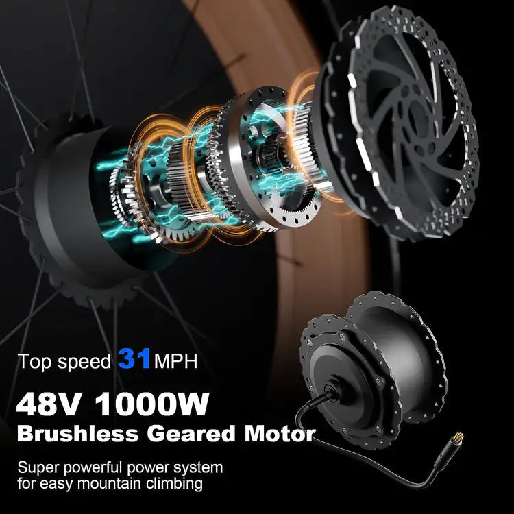 Zeegr Fl Electric Bike All-TerrainFat Tire E-Bike 26" 1000W 48V 16AH  Fat Tire Ebike Mountain Snow Electric Bicycle