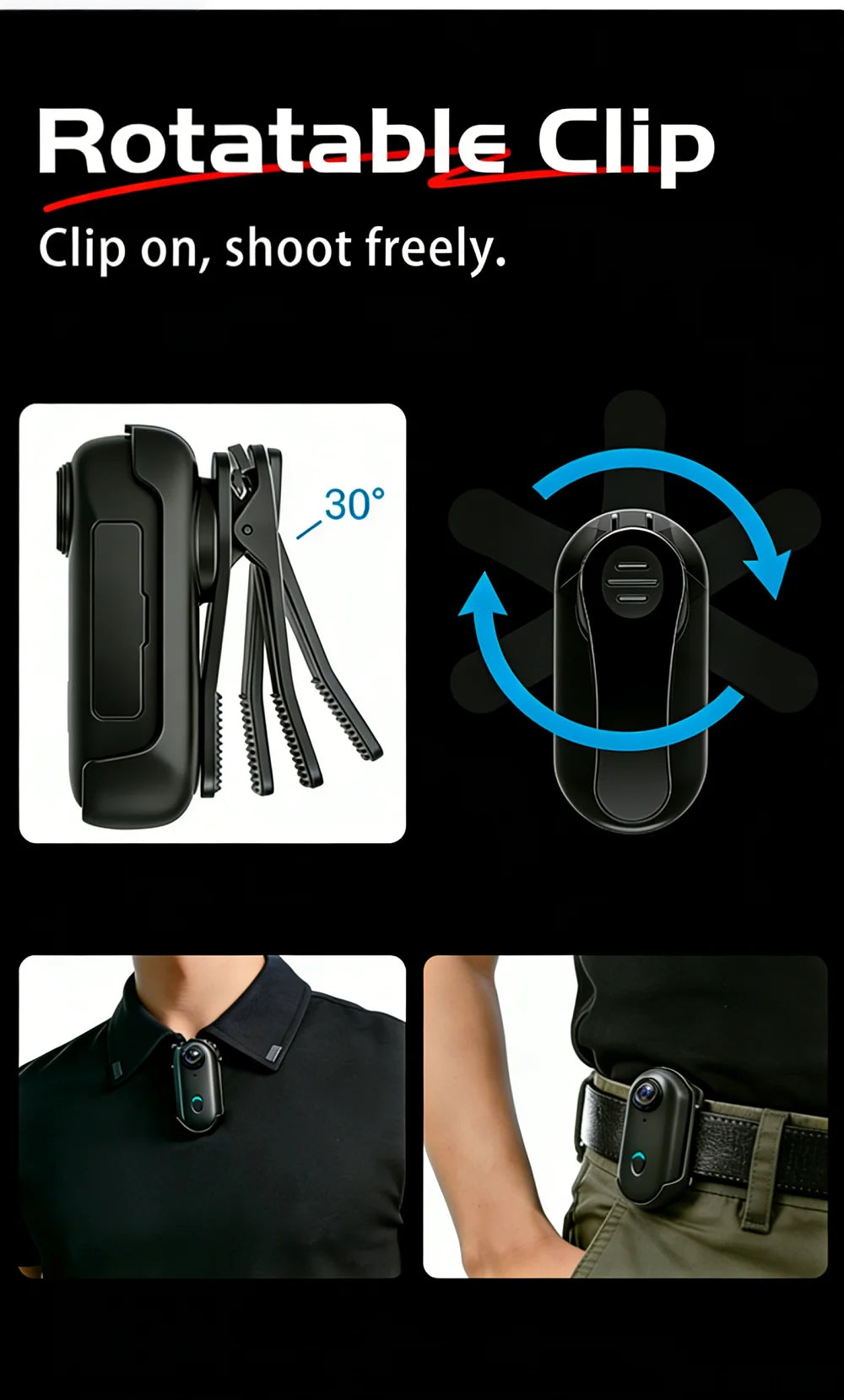 JETO H88 Mini 4K WiFi Body Camera with Magnetic Clip