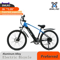 500W Mountain Ebike Road MTB: SMLRO C6-1 Electric Bicycle with Shock Absorbing Frame and 7-Speed for Men and Women