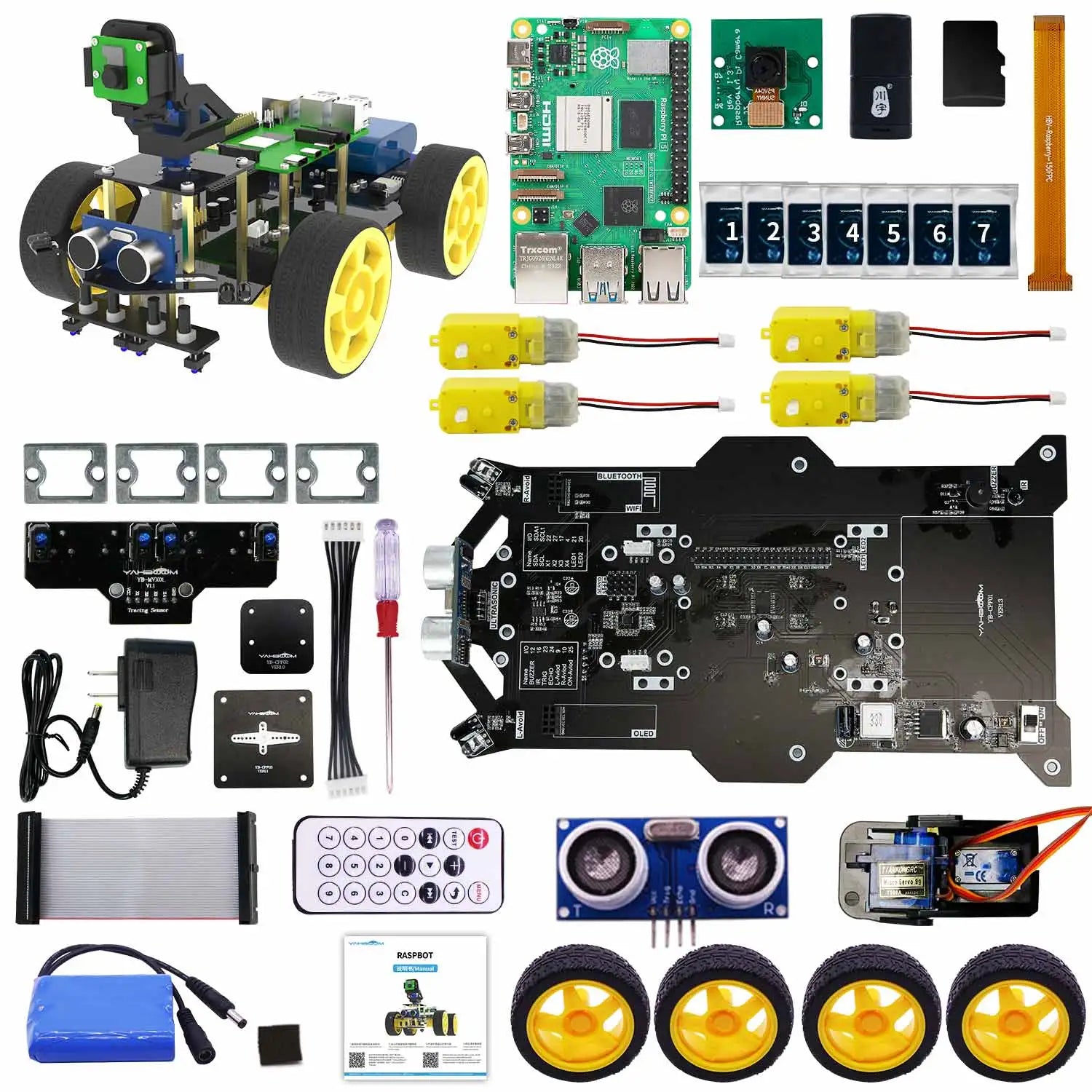 Raspbot 4WD Smart Car AI Vision Robot Learning Kit For Raspberry Pi 5 ...