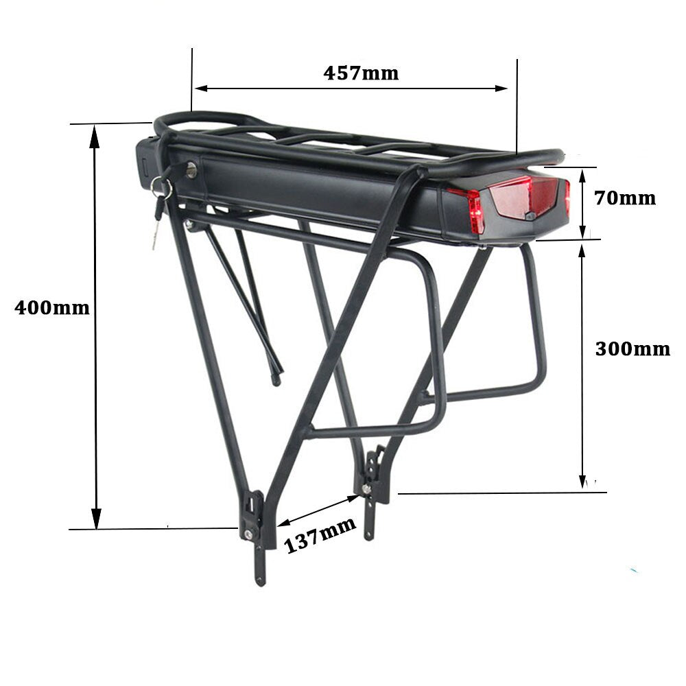 Electric Bicycle Rear Rack Battery with LG 18650 21700 Battery Cells - 36V/48V 12Ah/13Ah/15Ah Lithium Battery for Ebike Motors up to 1000W