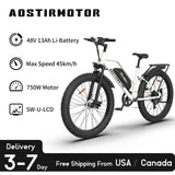 AOSTIRMOTOR S07-G Electric Bike 750W Motor 48V 13Ah Ebike 26In 4.0 Fat Tire Mountain Bike With Rear Shelf Cruiser City Bicycle