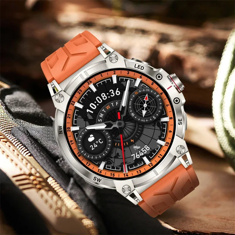 Gaines KC89 Smart Watch Men Outdoor Sports LED Flashlight Copmpass Bluetooth Call AI Voice Health Monitoring Fitness Track Smart