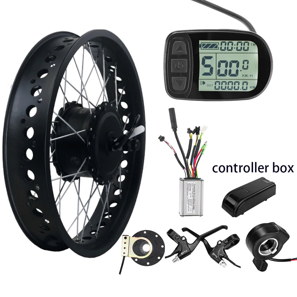 Fat Tire Electric Bike Kit 36V/48V 500W - Snow & Sand E-Bike Hub Motor Kit (20", 24", 26" × 4.0")