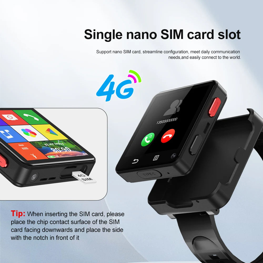 XUESEVEN KOM88 4G SIM Card Smart Watch Android 11.0 OS WIFI 2.64 inch Big Screen 500W Dual Camera GPS 1200mAh Battery Smartwatch