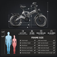 ZHENGBU K6F Off-Road Electric Bike for Adults 1000W Motor 48V 25Ah Removable Samsung Cells Battery 30MPH 40-60Miles 20"x4.0 Fat Tire Ebike