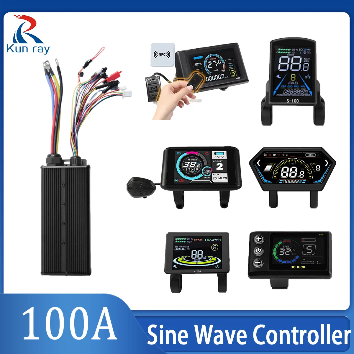 100A Sine Wave Brushless Motor Controller & LCD Color Display Kit (48V–72V 3000W–5000W) with Self-Learning Function
