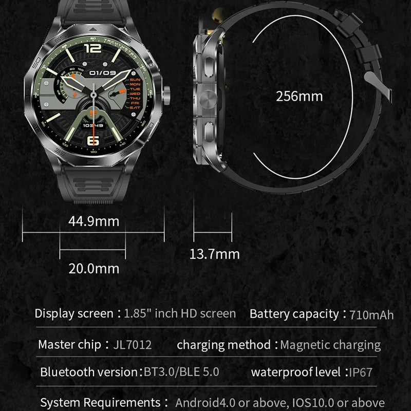 Gaines DA03 Smart Watch Men 1.85 Inch HD Bluetooth Call AI Voice Heart Monitor Sports Fitness Tracker 710mAh Outdoor Smartwatch