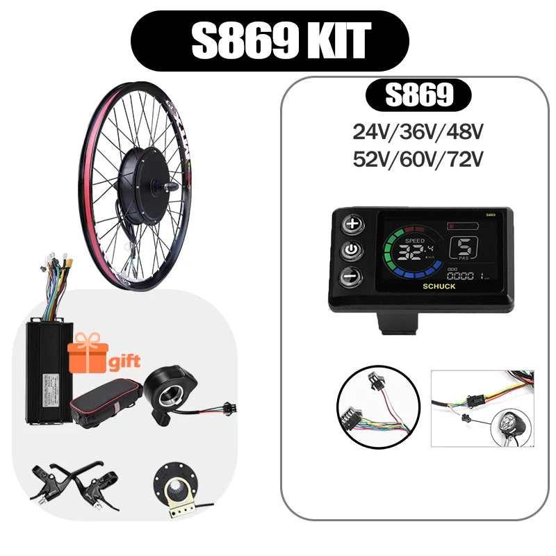 48V/52V 2000W Electric Bike Conversion Kit - Brushless Gearless Hub Motor (Front / Rear) with MTX39 Rim & 40A Controller
