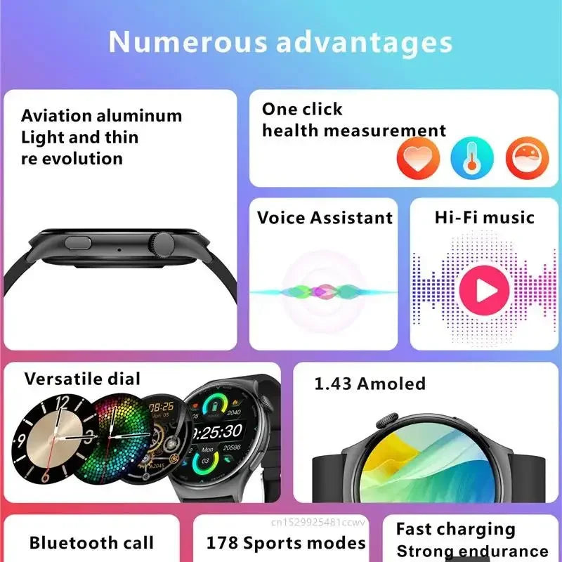 Gaines Fashion Smart Watch QX10 Men 1.43inch Amoled Large Screen Bluetooth Call Music Player AI Voice Sport Fitness Women Smartwatch