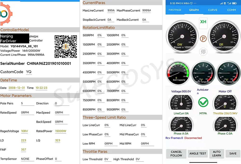SIAECOSYS/FarDriver ND721200/ND841200/ND961200 BLDC 600A 8-12kW High Power Electric Motorcycle Controller
