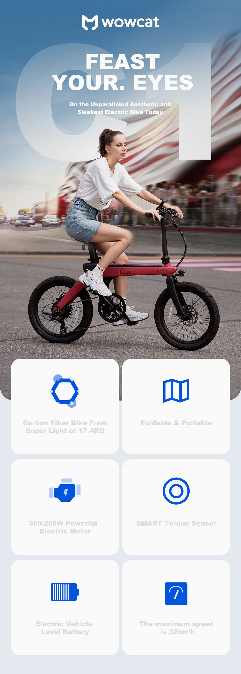 WOWCAT C1 Full Carbon Fiber Foldable Electric Bike