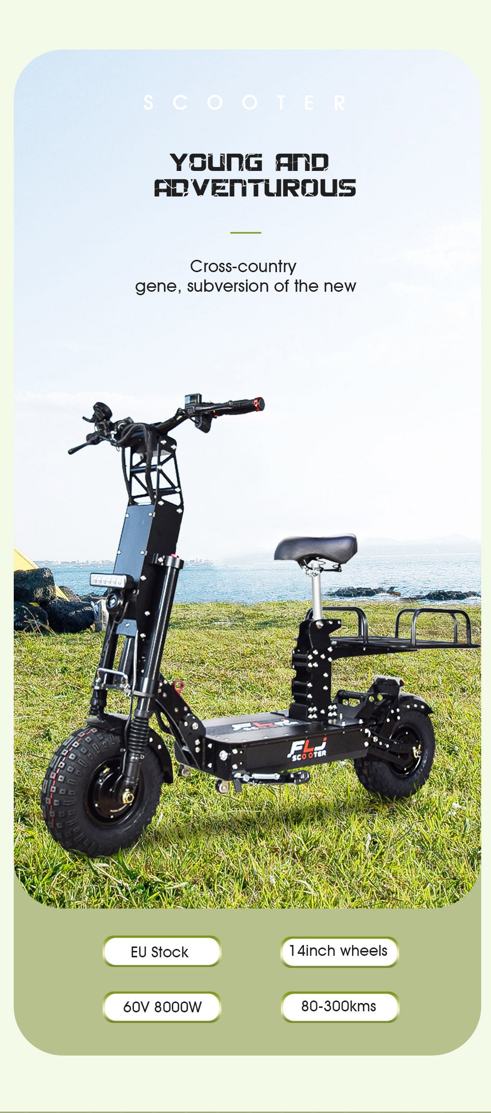 FLJ K14 14inch 8000W Fat wheels skateboard electric scoote with Short Handle fast speed 58MPH