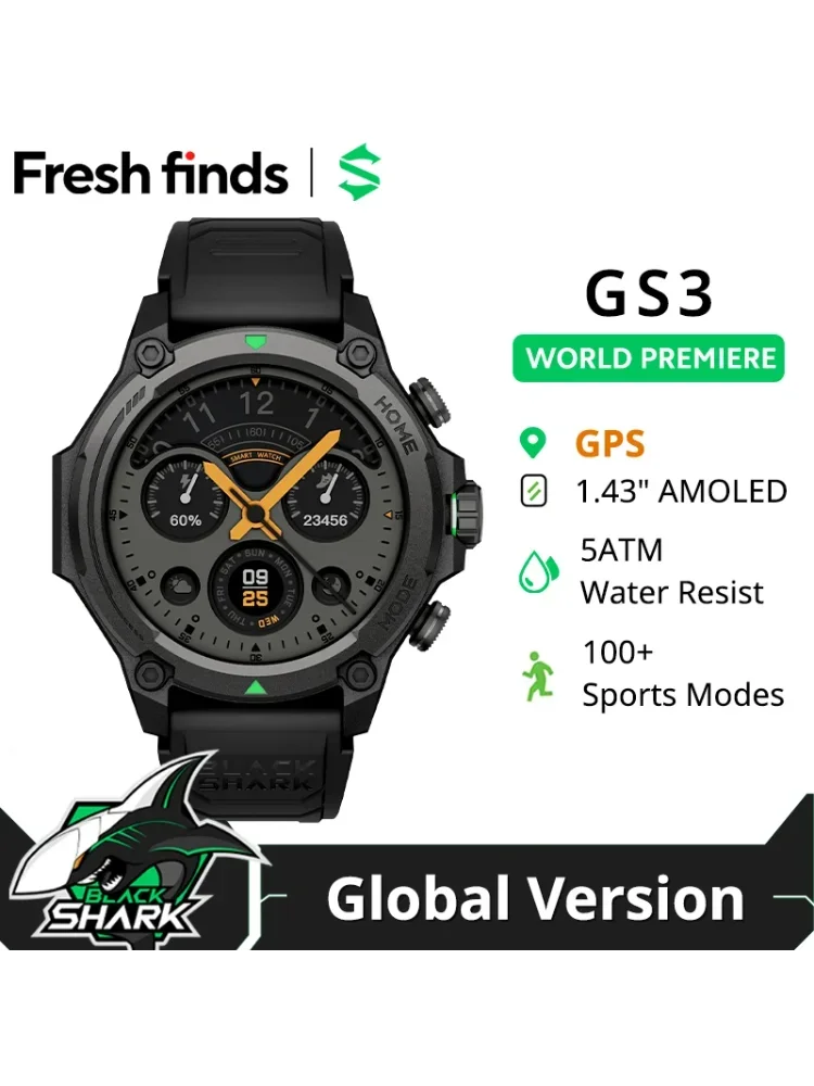 2025 Blackshark GS3 Smart Watch Global Version 1.43" AMOLED Display 5ATM AI Watch Faces GPS Satellite Positioning