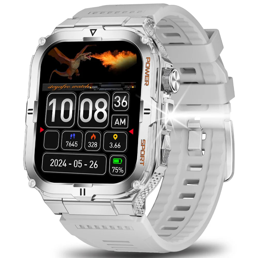 2024 New rugged Military Fitness smartwatch for Men Android IOS IP68 Waterproof Sport Ai Voice Call LED Flashlight Smartwatch