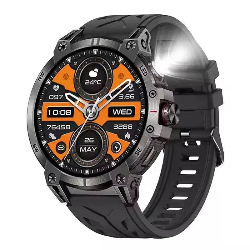 Gaines KC89 Smart Watch Men Outdoor Sports LED Flashlight Copmpass Bluetooth Call AI Voice Health Monitoring Fitness Track Smart
