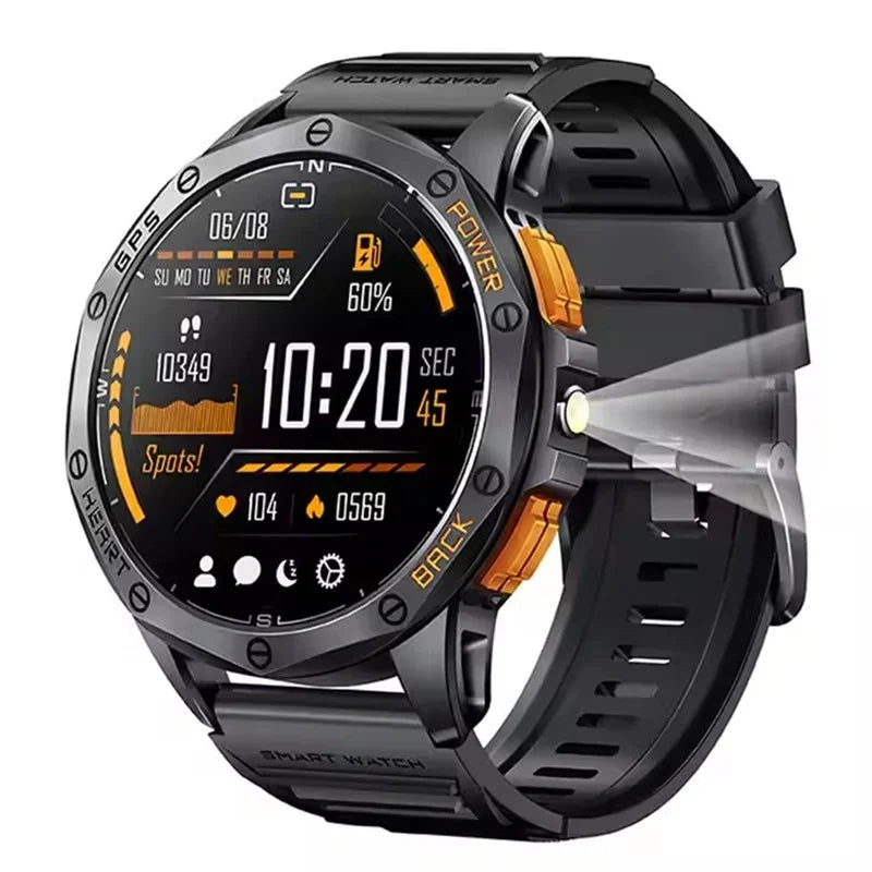 Gaines Men Smart Watch K67 LED Flashlight Amoled Compass Barometric Altimeter Outdoor Sports Montion Fitness Tracker BT Call Smart Watch