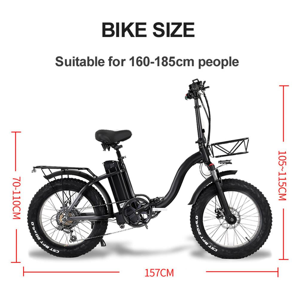 Y20 Folding Electric Snow Bike, 750W Motor, 48V 15Ah Battery, 20 Inch Mountain Bike Fat Bike, Pedal Assist E-bike with Basket